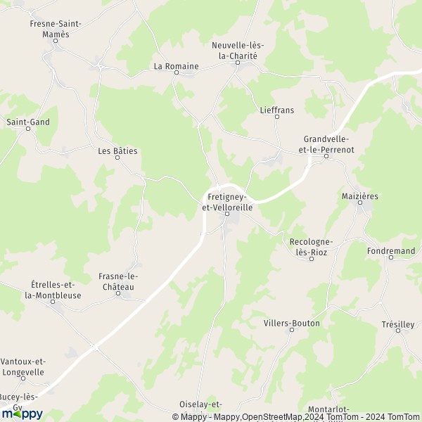 De kaart voor de stad Fretigney-et-Velloreille 70130