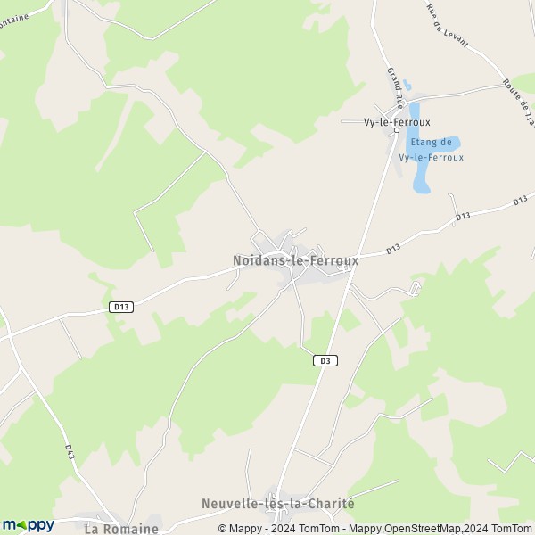 De kaart voor de stad Noidans-le-Ferroux 70130