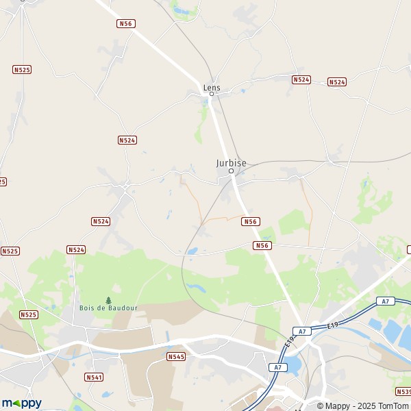 De kaart voor de stad 7020-7950 Jurbise