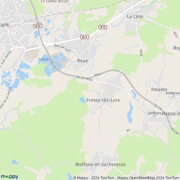 De kaart voor de stad Frotey-lès-Lure 70200