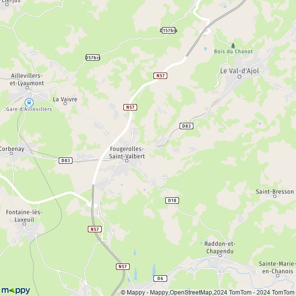 De kaart voor de stad Fougerolles-Saint-Valbert 70220-70300