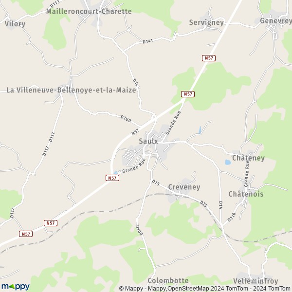 De kaart voor de stad Saulx 70240
