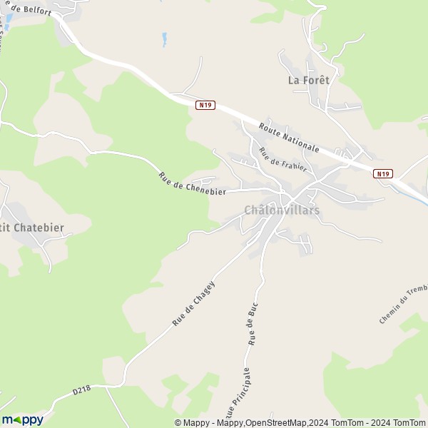 De kaart voor de stad Châlonvillars 70400