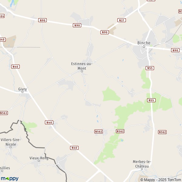 De kaart voor de stad 7041-7133 Estinnes