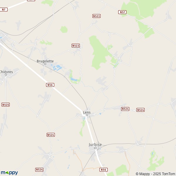 De kaart voor de stad 7050-7940 Lens