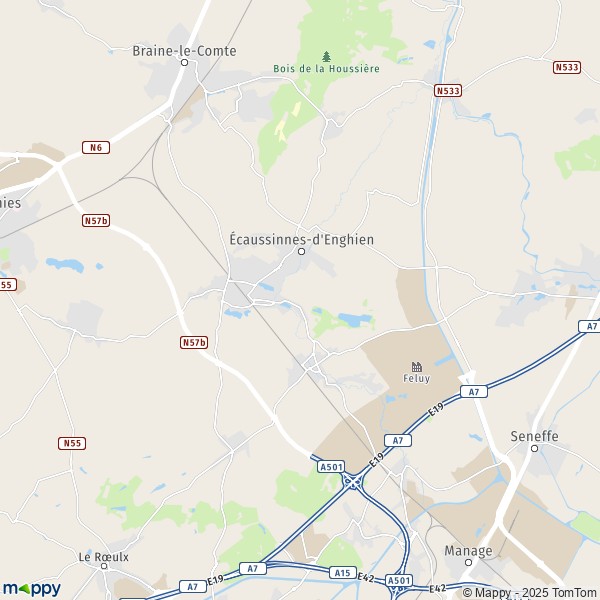 De kaart voor de stad 7070-7191 Écaussinnes