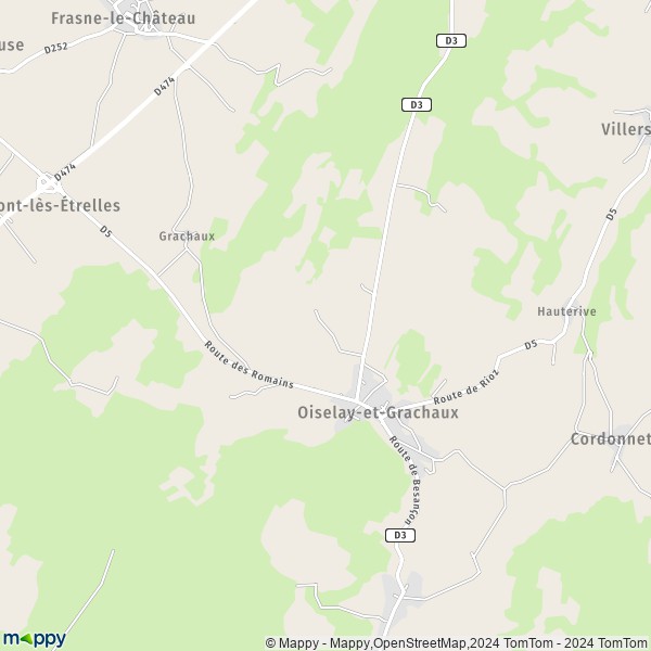 De kaart voor de stad Oiselay-et-Grachaux 70700