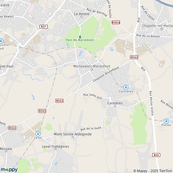 De kaart voor de stad 7100-7160 Morlanwelz