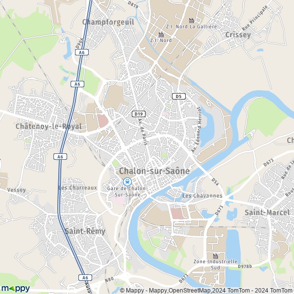 De kaart voor de stad Chalon-sur-Saône 71100