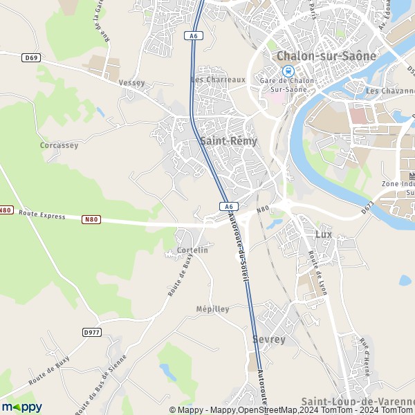 De kaart voor de stad Saint-Rémy 71100