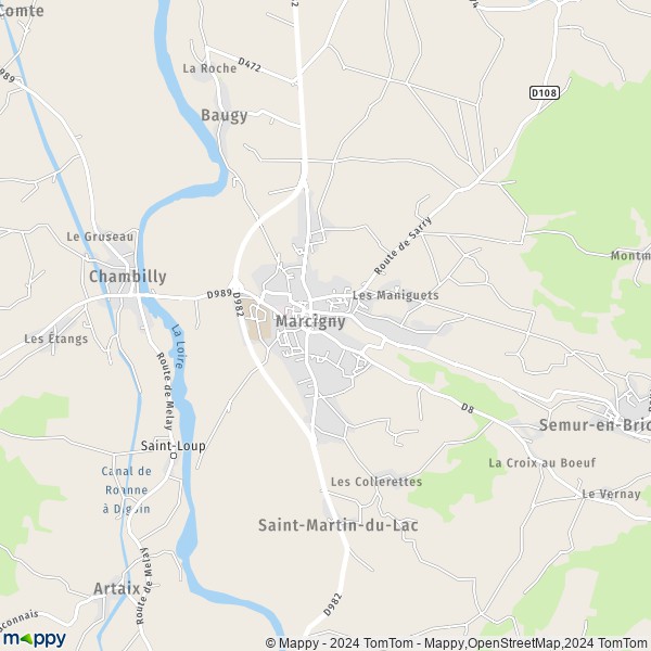 De kaart voor de stad Marcigny 71110