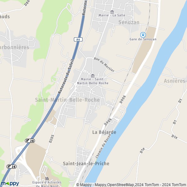 De kaart voor de stad Saint-Martin-Belle-Roche 71118