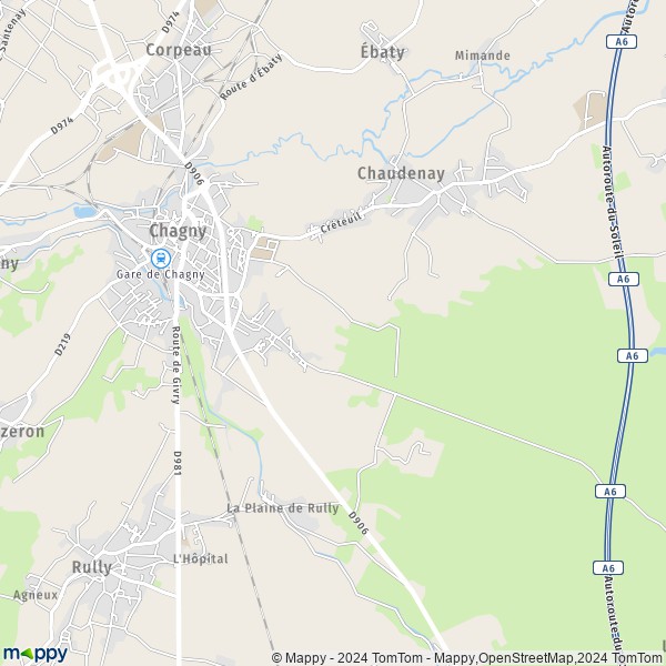 De kaart voor de stad Chagny 71150