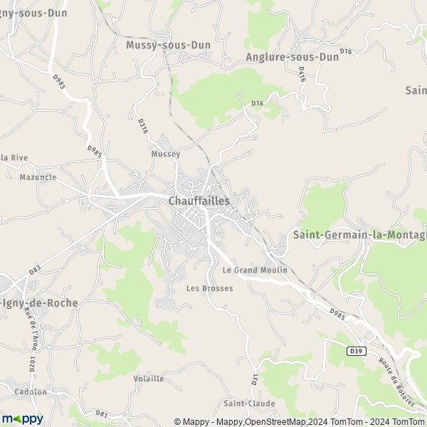 De kaart voor de stad Chauffailles 71170
