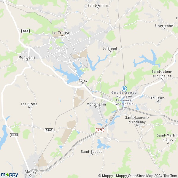 De kaart voor de stad Torcy 71210