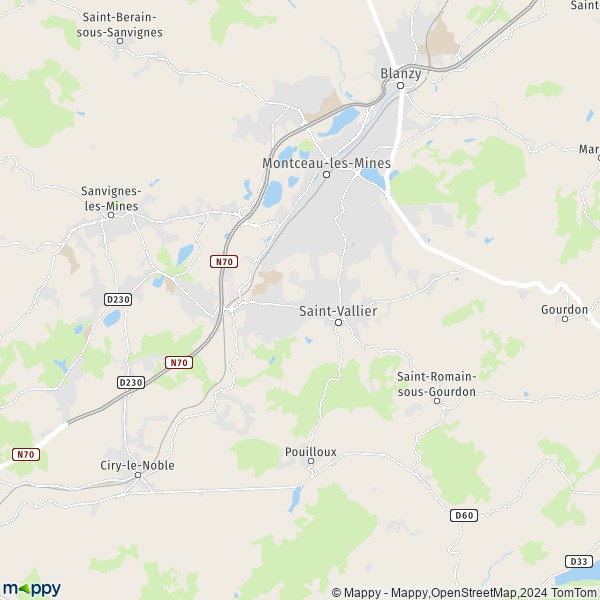 De kaart voor de stad Saint-Vallier 71230