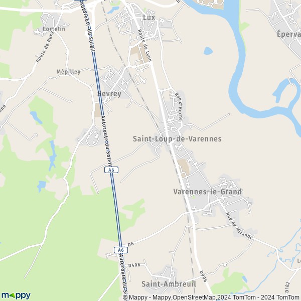 De kaart voor de stad Saint-Loup-de-Varennes 71240