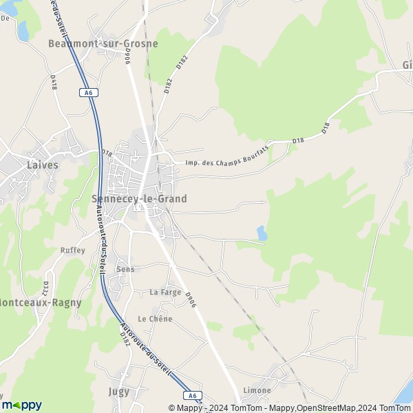 De kaart voor de stad Sennecey-le-Grand 71240