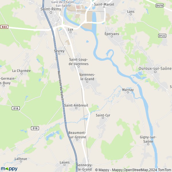 De kaart voor de stad Varennes-le-Grand 71240