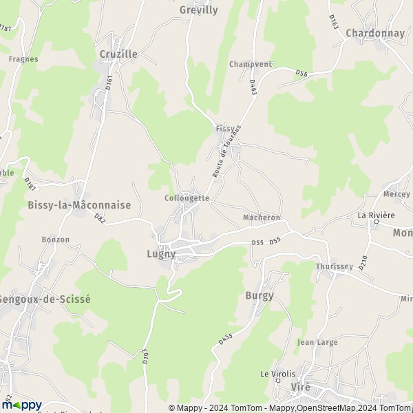 De kaart voor de stad Lugny 71260