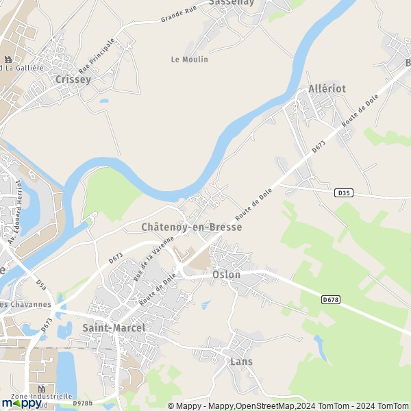 De kaart voor de stad Châtenoy-en-Bresse 71380