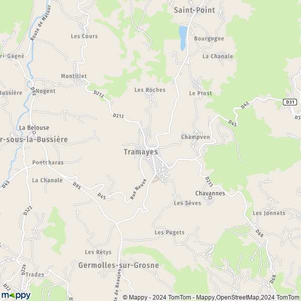 De kaart voor de stad Tramayes 71520