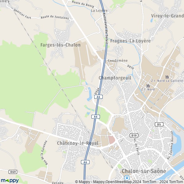 De kaart voor de stad Champforgeuil 71530