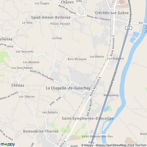 De kaart voor de stad La Chapelle-de-Guinchay 71570