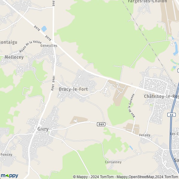 De kaart voor de stad Dracy-le-Fort 71640