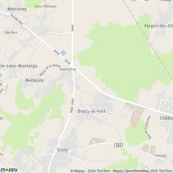 De kaart voor de stad Mellecey 71640