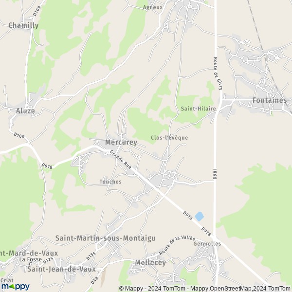 De kaart voor de stad Mercurey 71640