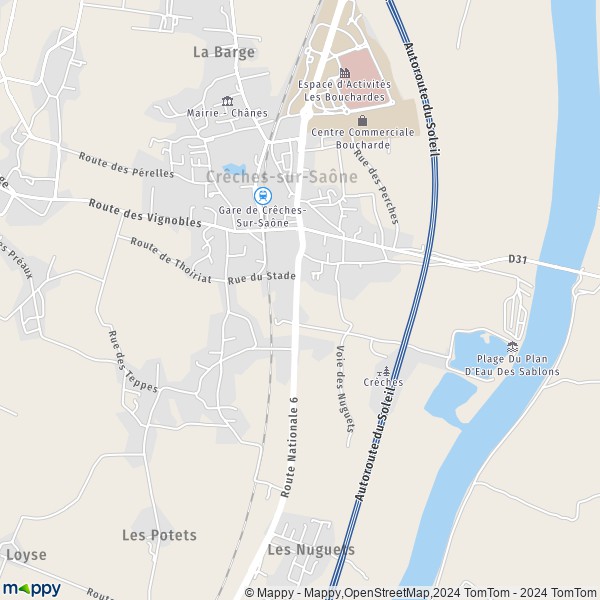 De kaart voor de stad Crêches-sur-Saône 71680