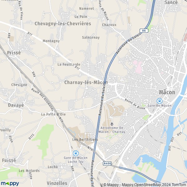 De kaart voor de stad Charnay-lès-Mâcon 71850