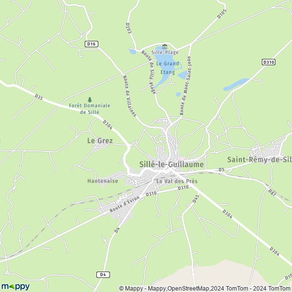 De kaart voor de stad Sillé-le-Guillaume 72140