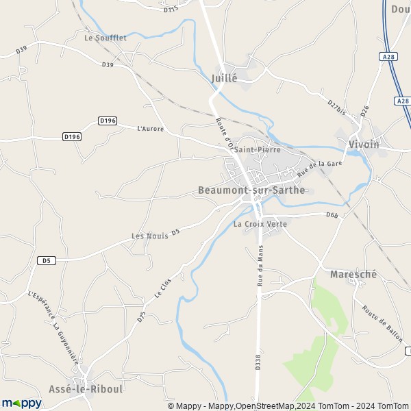 De kaart voor de stad Beaumont-sur-Sarthe 72170