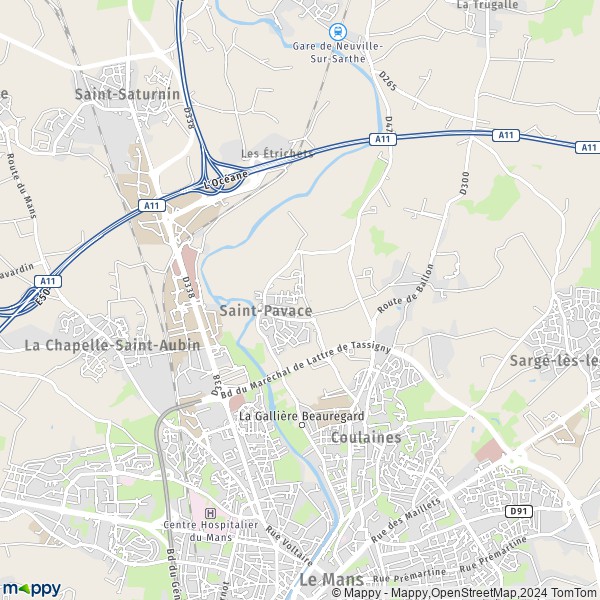 De kaart voor de stad Saint-Pavace 72190