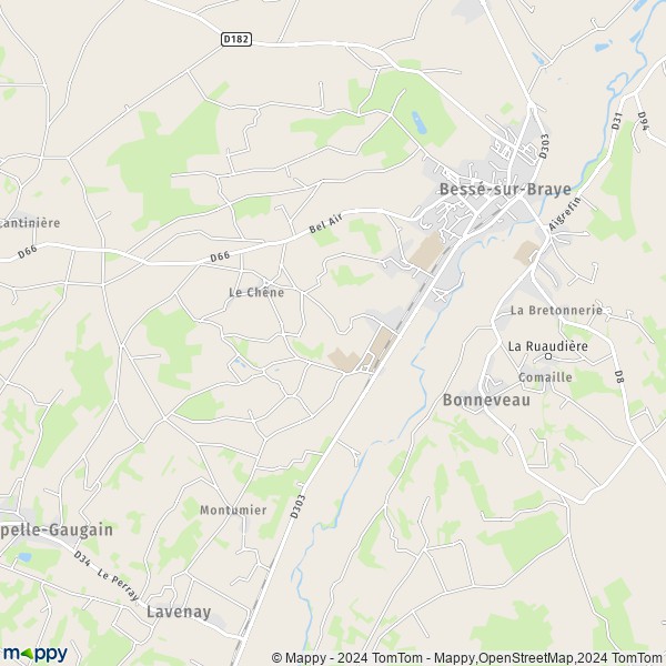 De kaart voor de stad Bessé-sur-Braye 72310