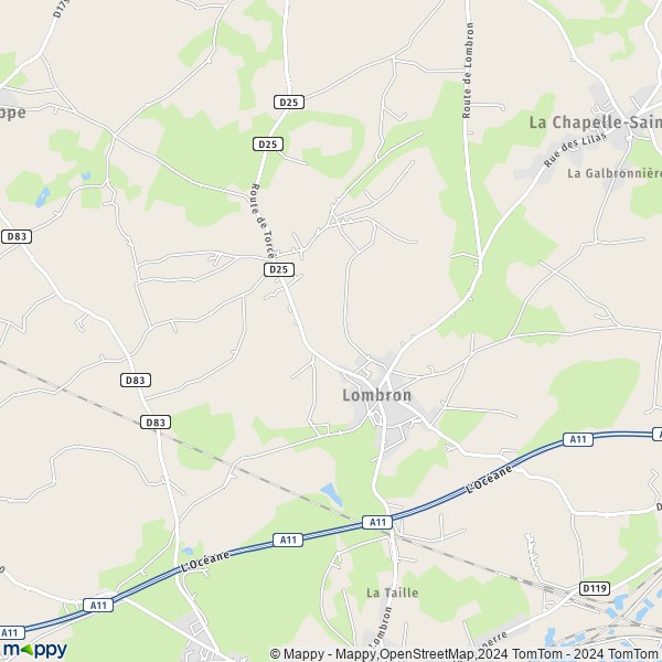 De kaart voor de stad Lombron 72450