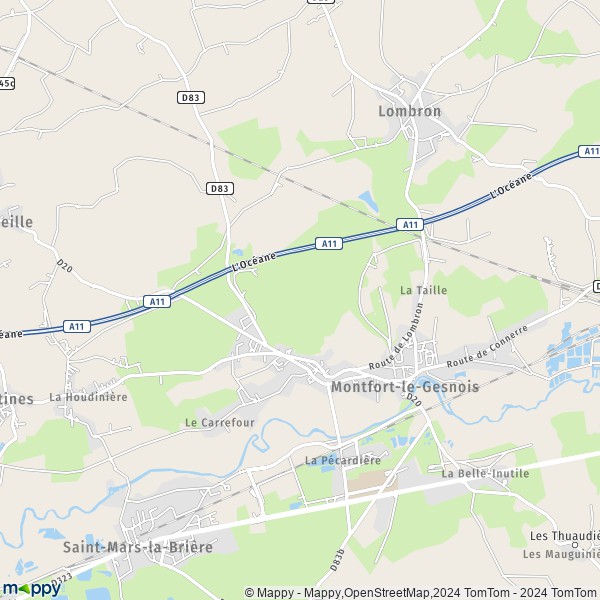 De kaart voor de stad Montfort-le-Gesnois 72450