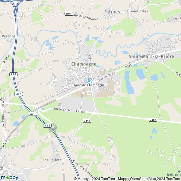 De kaart voor de stad Champagné 72470