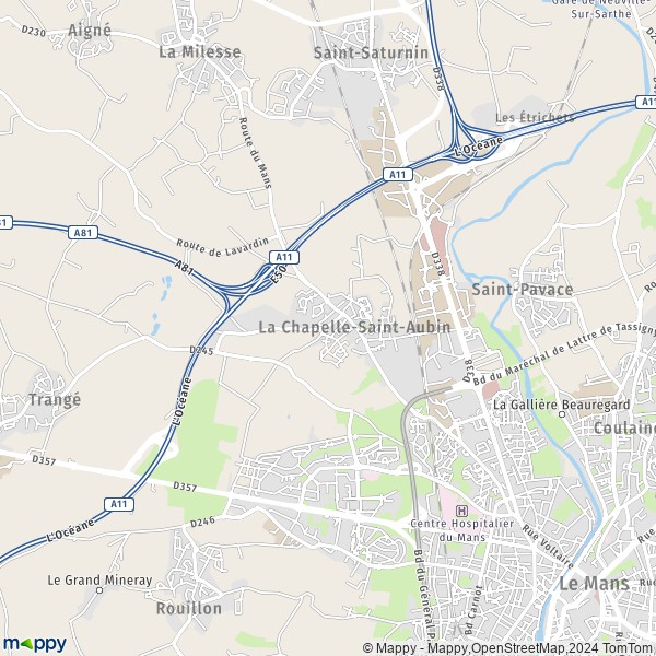 De kaart voor de stad La Chapelle-Saint-Aubin 72650