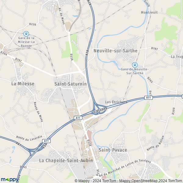 De kaart voor de stad Saint-Saturnin 72650