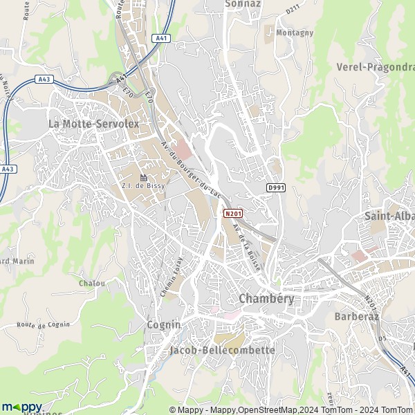 De kaart voor de stad Chambéry 73000