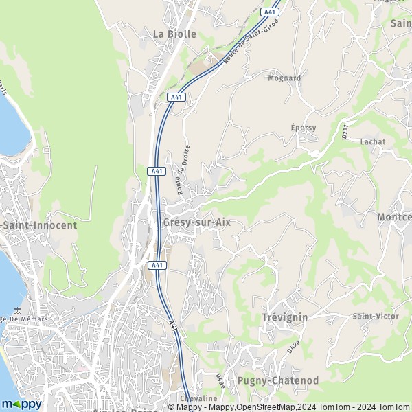 De kaart voor de stad Grésy-sur-Aix 73100