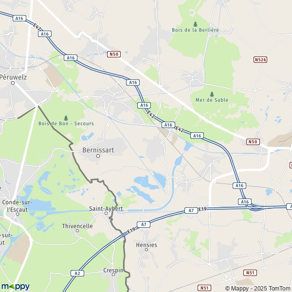 De kaart voor de stad 7320-7973 Bernissart