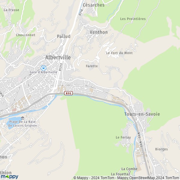 De kaart voor de stad Albertville 73200