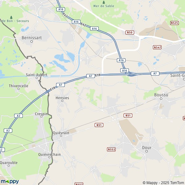 De kaart voor de stad 7321-7350 Hensies