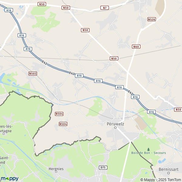 De kaart voor de stad 7321-7971 Péruwelz