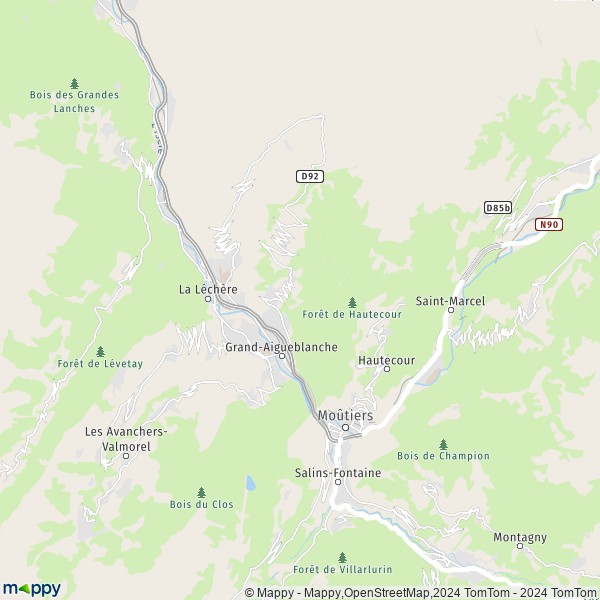 De kaart voor de stad Grand-Aigueblanche 73260