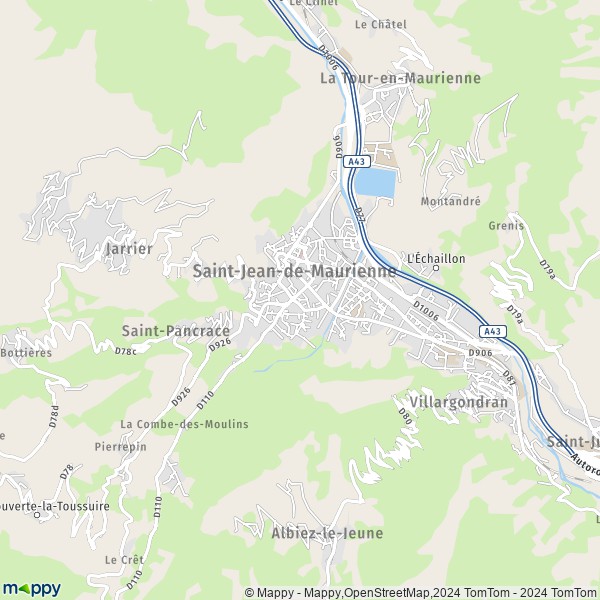 De kaart voor de stad Saint-Jean-de-Maurienne 73300